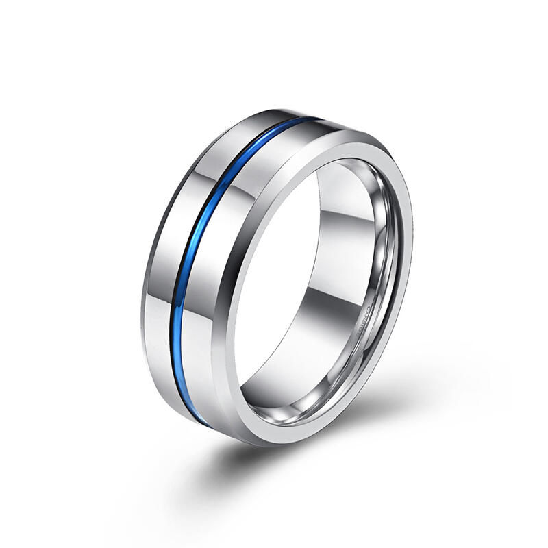 Jeulia Simple Blue Ribbon Tungsten Steel Men's Band