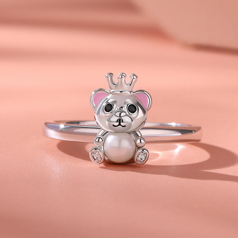 Jeulia Hug Me "Tiny Bear" Cultured Pearl Sterling Silver Ring