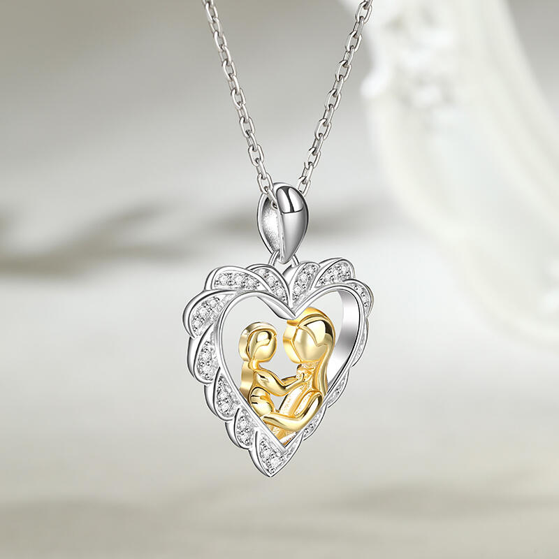 Jeulia Collar de Plata de Ley de Madre e Hija en Forma de Corazón