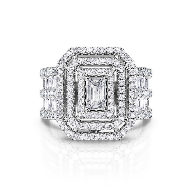 Jeulia Vintage Radiant Multilevel Halo Engagement Ring Sterling Silver