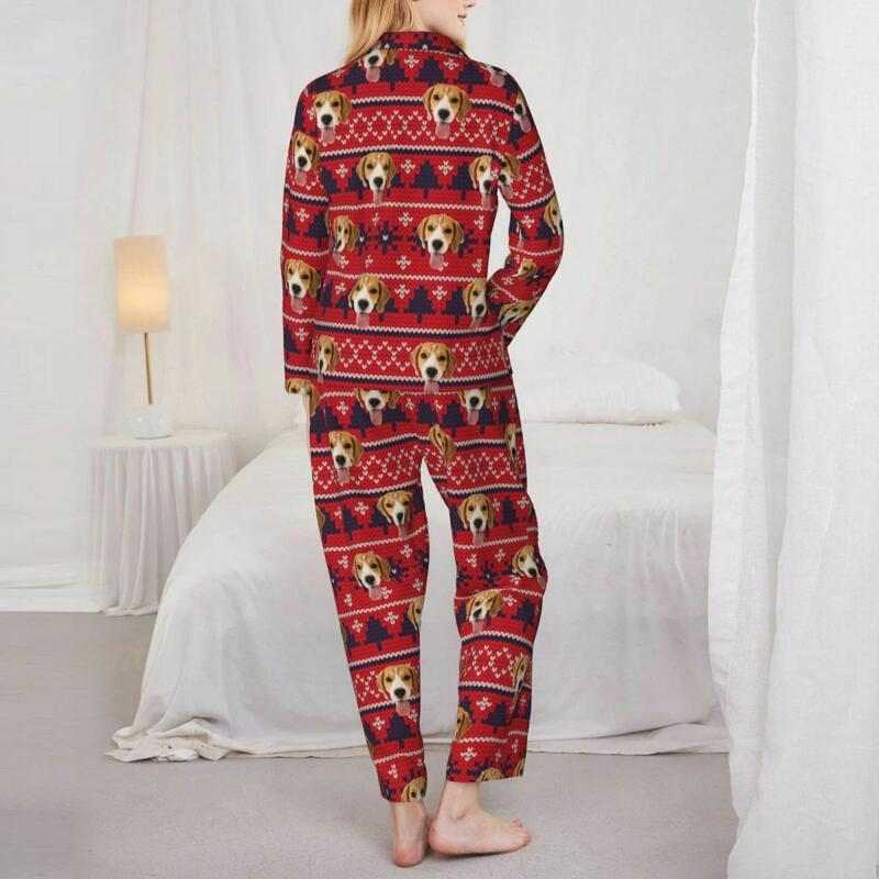 Pyjama personnalisé Photo personnalisée Éléments de Noël Motif de style rouge Cadeau pour la famille