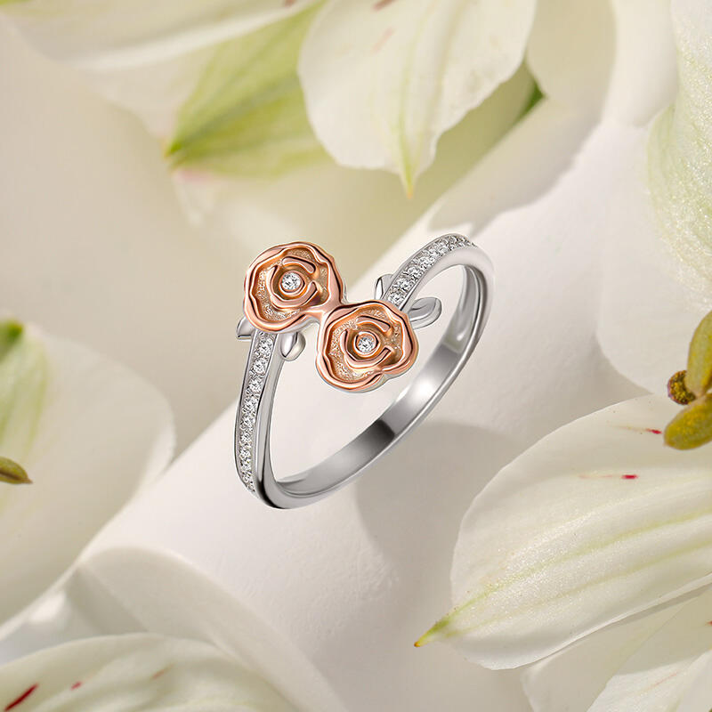Jeulia Two Tone Rose Ring Sterling Silver