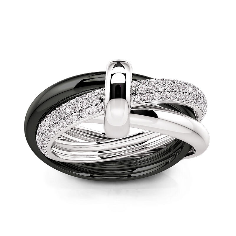 Jeulia Classic Black and White Trinity Ring