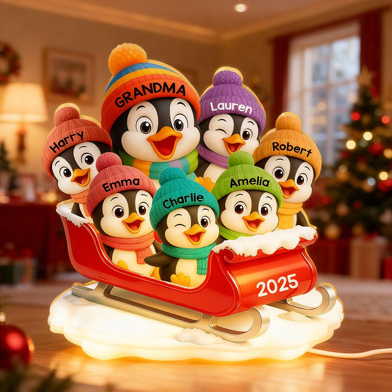Personalized Name Night Light with Penguin Pattern Cute Gift for Family