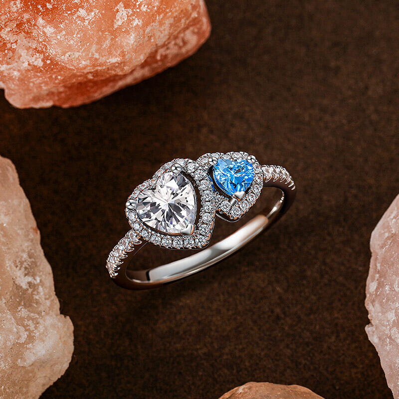 Jeulia Custom Halo Double Heart Birthstone Engagement Ring