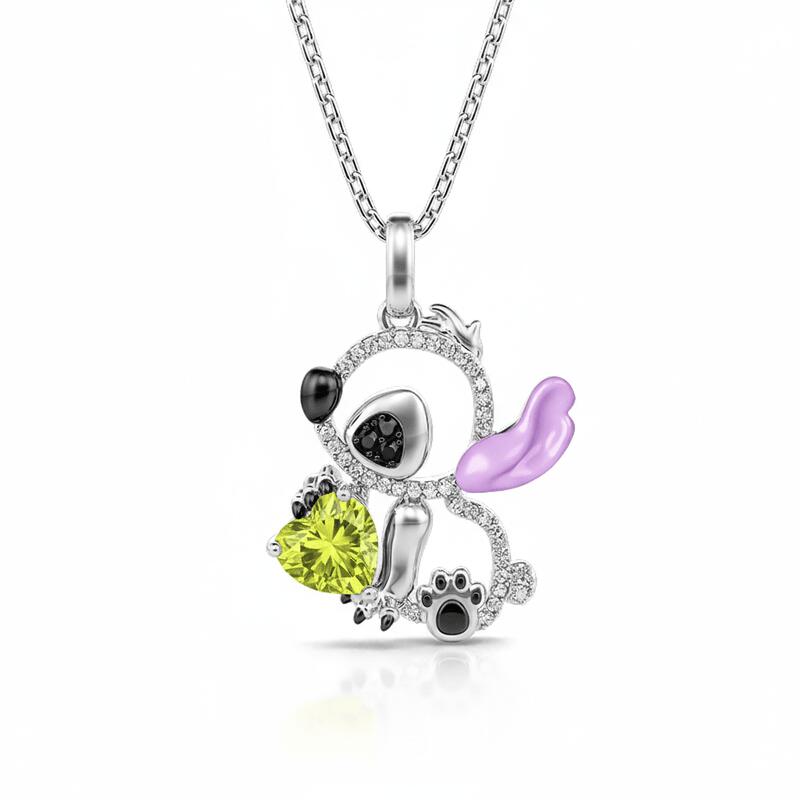 Jeulia Hug Me "Little Monster" Heart Cut Purple Ear Personalized Sterling Silver Necklace