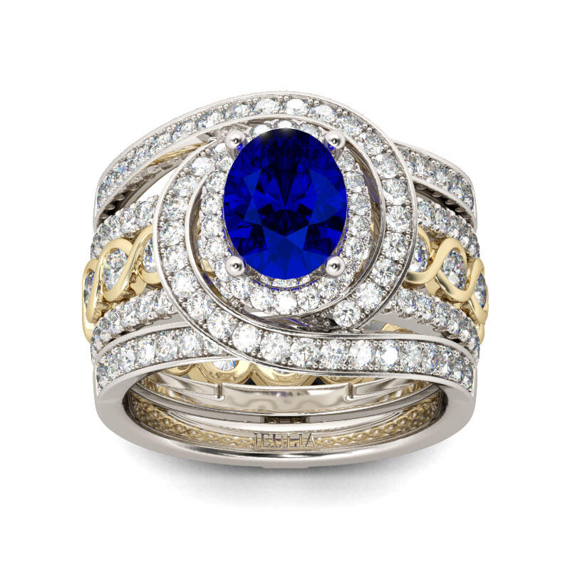 Jeulia Conjunto de anéis ovais largos cortados em prata de lei