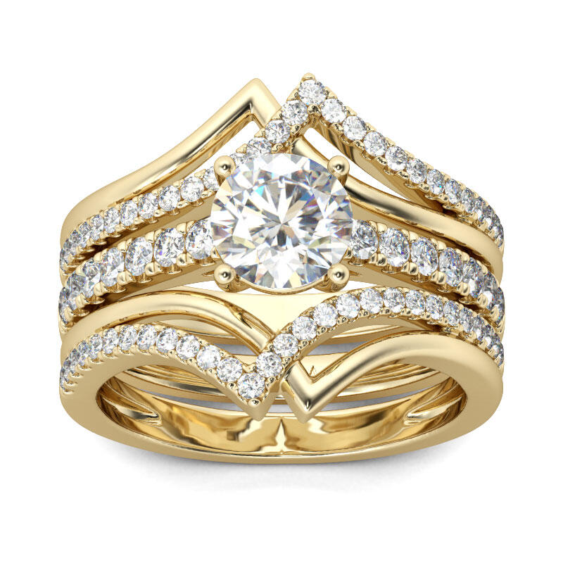 Jeulia Złoto Kolor Przeplatane Okrągłe Cięcie Srebro Szterling 3SZT Zestaw Pierścieni