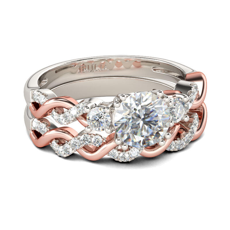 Jeulia Twist Two Tone Round Cut Sterling Silver Ring Set