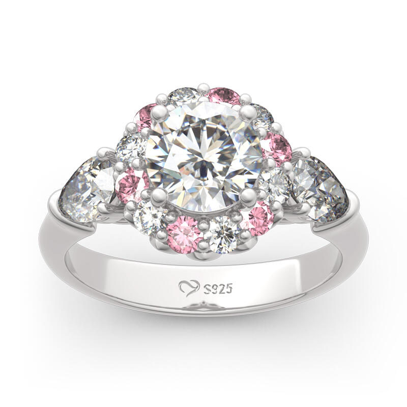 Jeulia Floral Round Cut Sterling Silver Ring