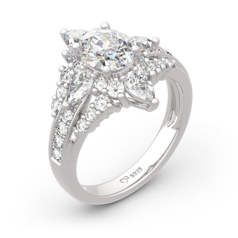 Jeulia Unique Halo Oval Cut Sterling Silver Ring