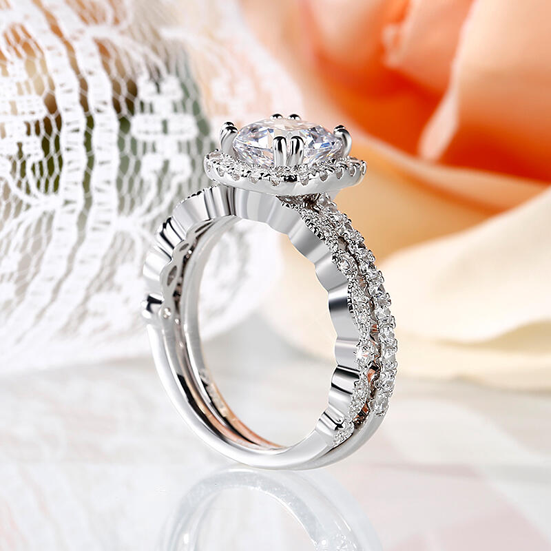 Jeulia Halo Cushion Cut Sterling Silver Ring Set