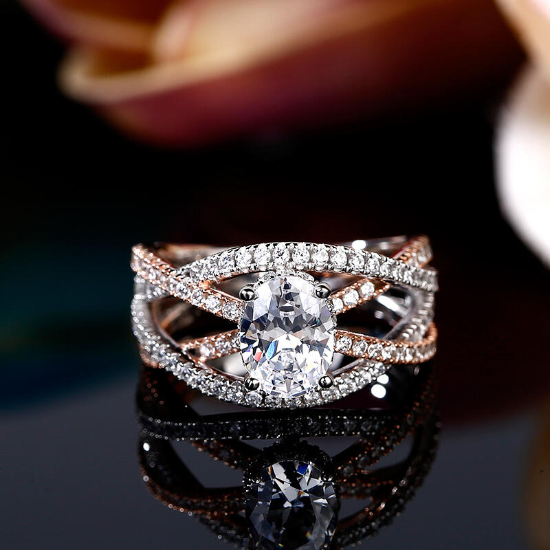 Jeulia Two Tone Twist Oval Cut Sterling Silver Ring