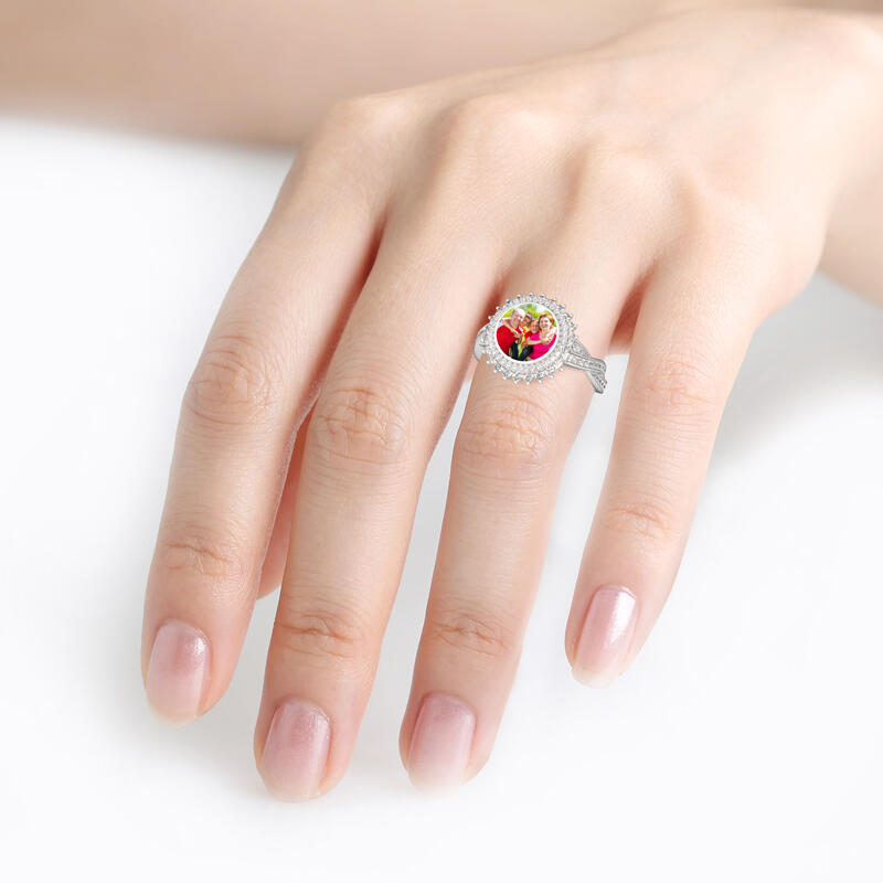 Jeulia "Timeless Romance" Sterling Silver Personalized Photo Ring