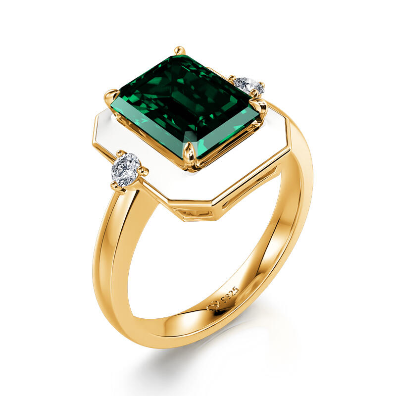 Jeulia Unique Halo Emerald Cut Sterling Silver Ring