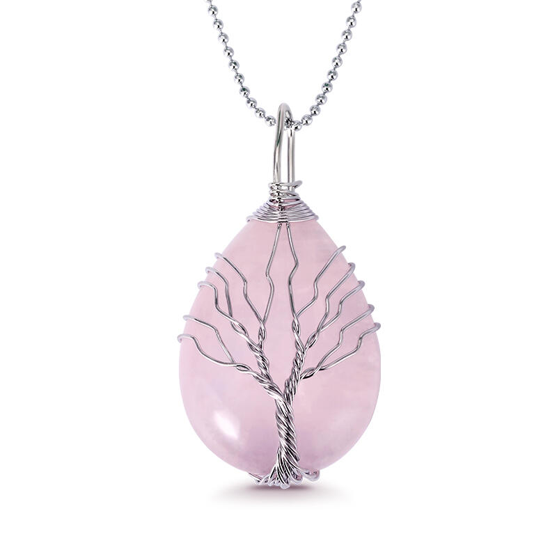 Jeulia "Unconditional Love" Winding Tree Design Natural Rose Quartz Necklace