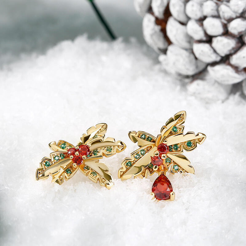 Jeulia "Everlasting Mistletoe" Pear Cut Sterling Silver Asymmetrical Earrings