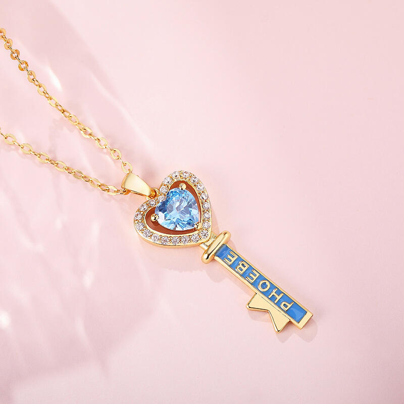 Jeulia "Heart Key" Personalized Sterling Silver Necklace