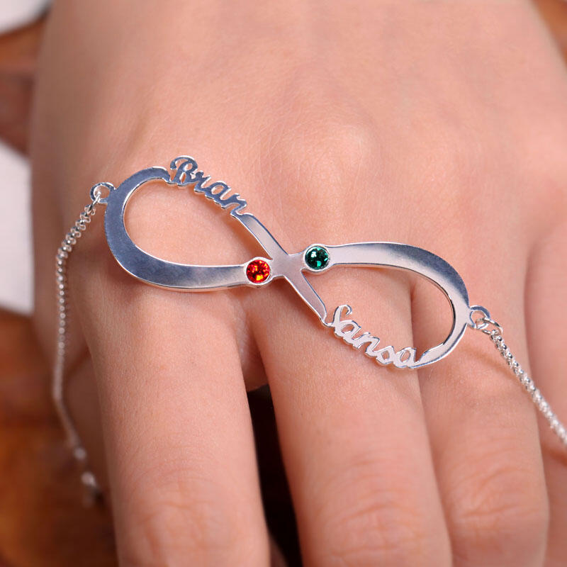 Jeulia Two Name Infinity Necklace with Birthstones Sterling Silver