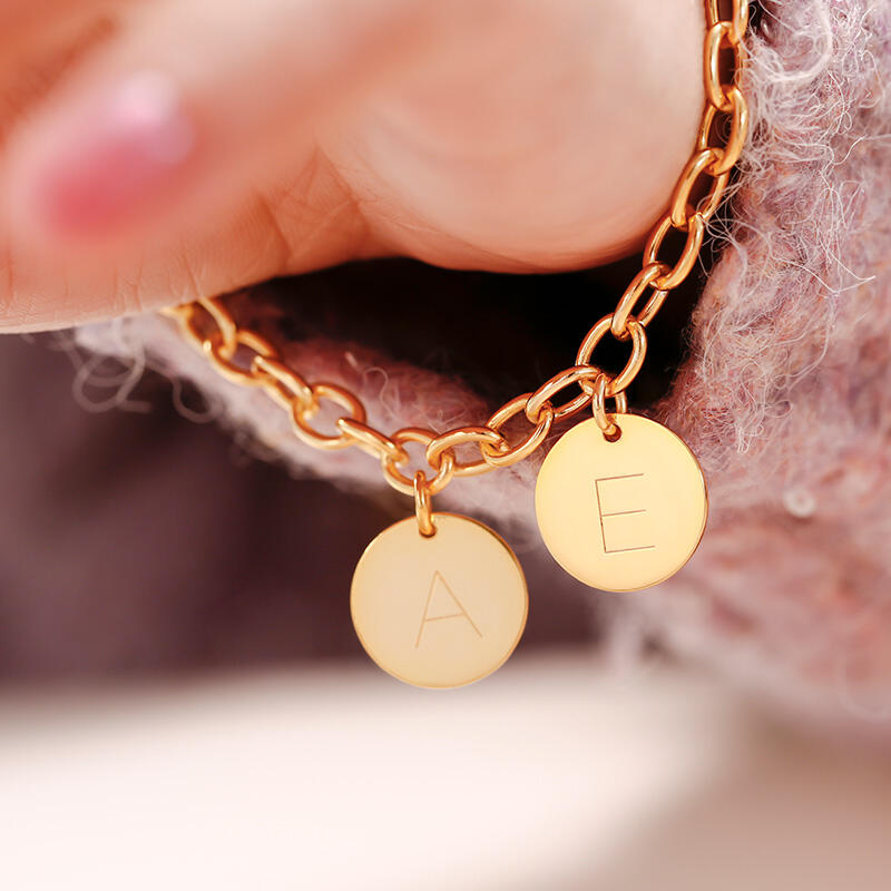 Jeulia Pulsera Inicial de Plata Esterlina de Personalización de Disco