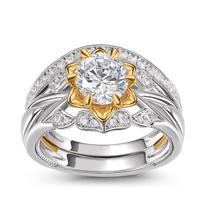 Jeulia Flower Round Cut Sterling Silver Ring Set