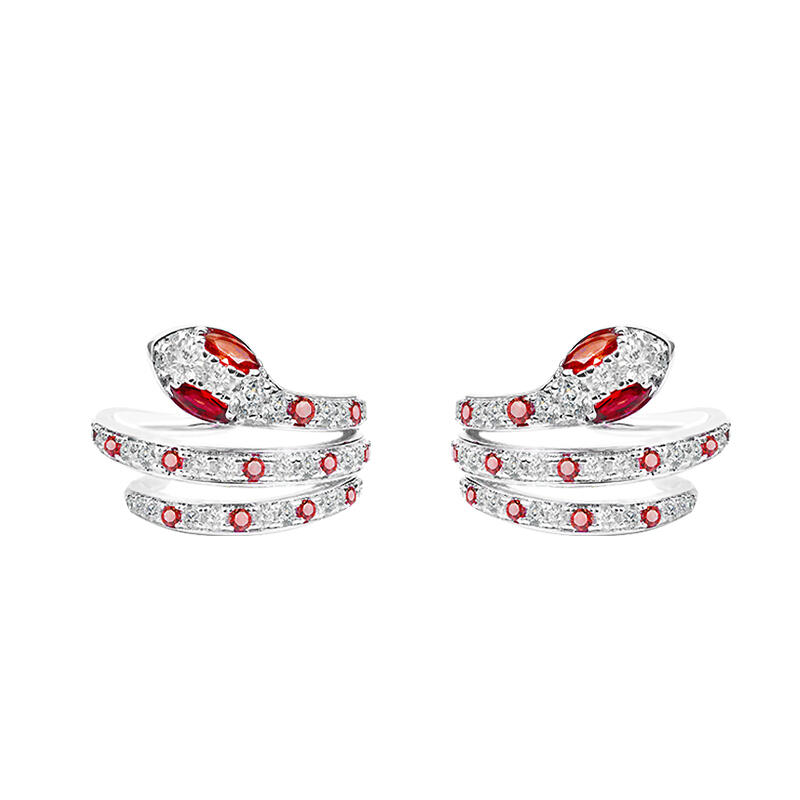 Jeulia Pendientes de Plata Esterlina para Mujer Diseño de La Serpiente Color Rojo
