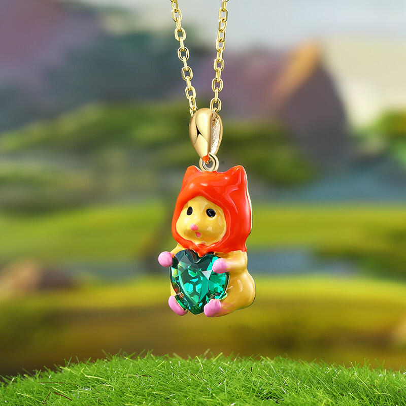 Jeulia Hug Me "Naughty" Hamster Enamel Sterling Silver Necklace