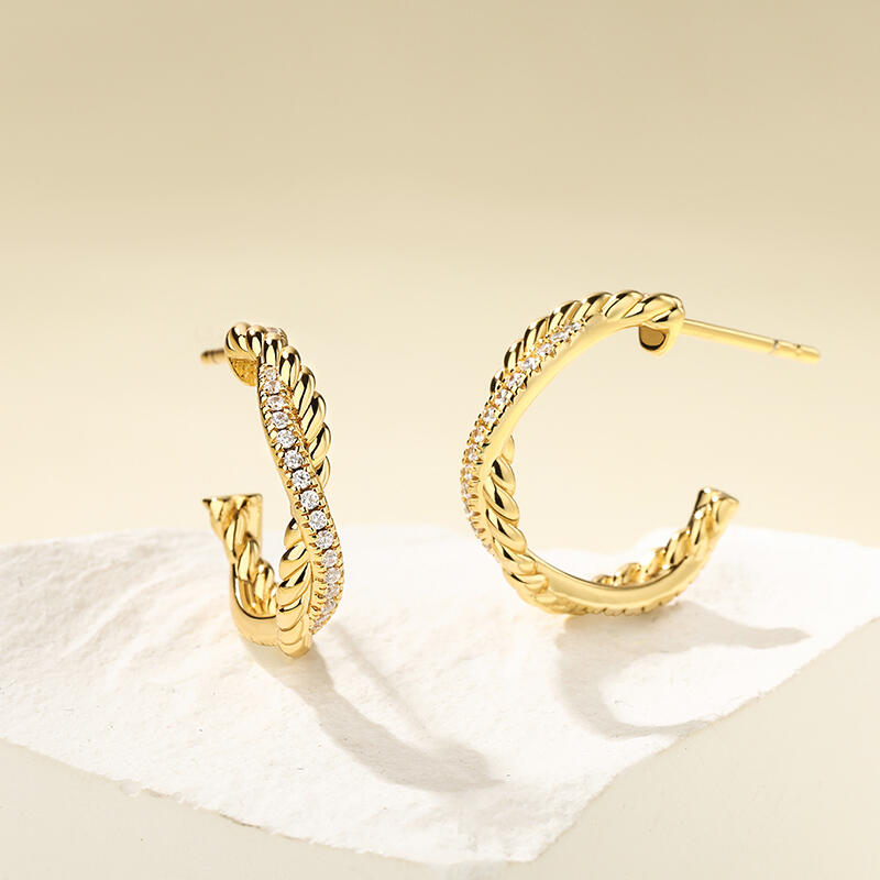 Jeulia Simple Twist Rope Round Cut Sterling Silver Hoop Earrings