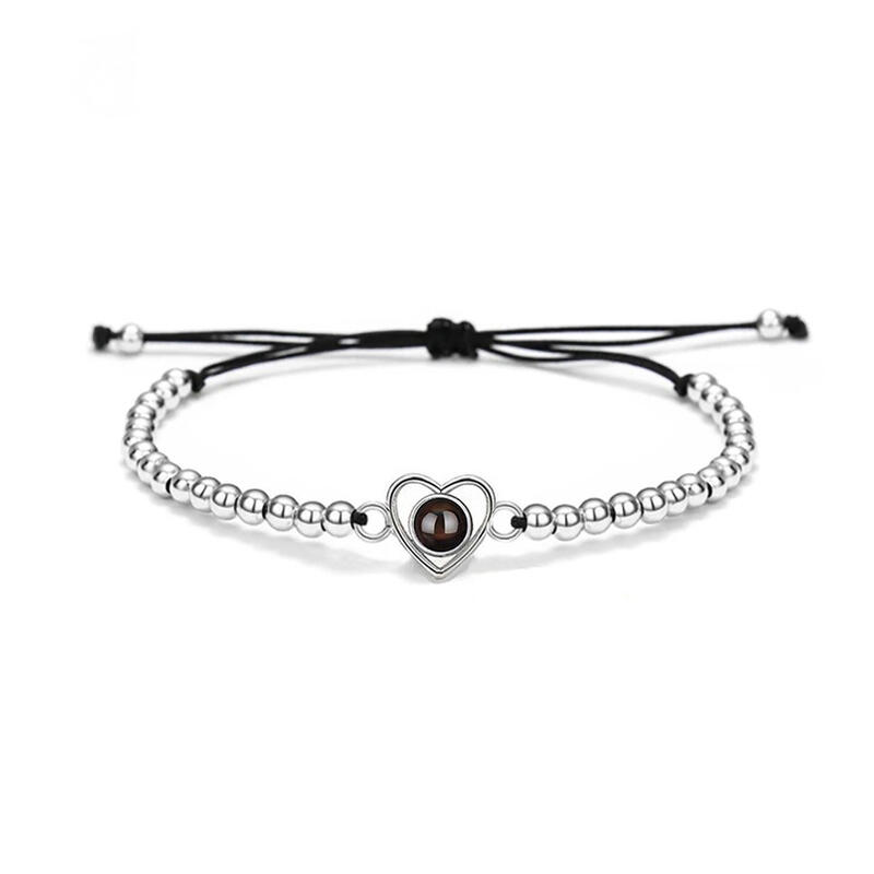 Braccialetti Personalizzati Doppio Cuore Con Foto D'Argento - Proiezione Con Immagine Interna Per Le Donne - Regali Di Compleanno, Gioielli Di Natale Per La Mamma