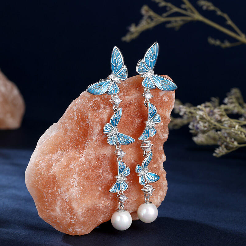 Jeulia "Charming Dance" Butterfly Pearl Sterling Silver Drop Earrings