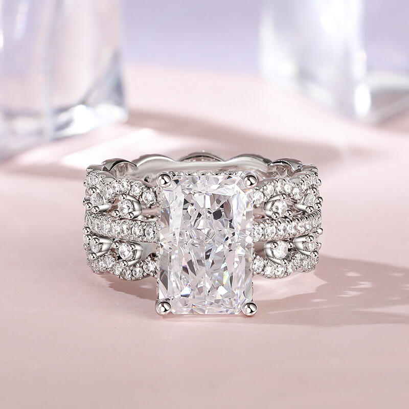 Jeulia 3PC Radiant Cut Sterling Silver Ring Set