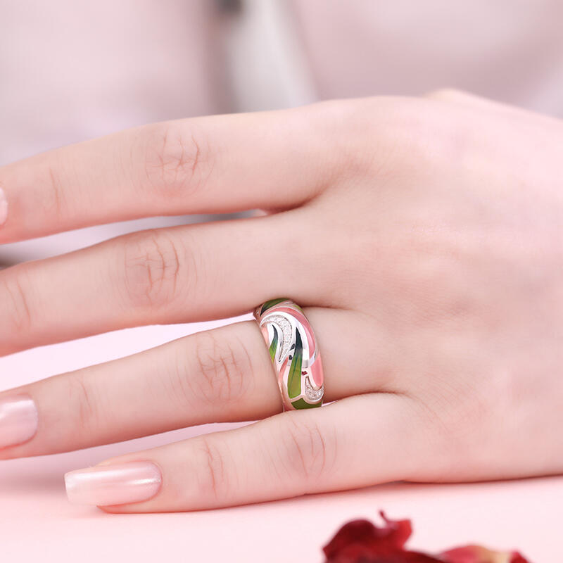 Jeulia Anillo Simple de Moda Esmalte de Plata Esterlina de Las Mujeres