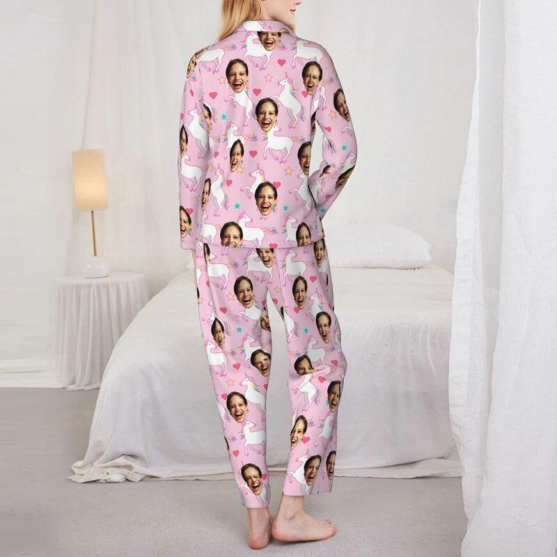 Gepersonaliseerde pyjama aangepaste foto regenboog eenhoorn roze patroon ontwerp schattig cadeau voor haar
