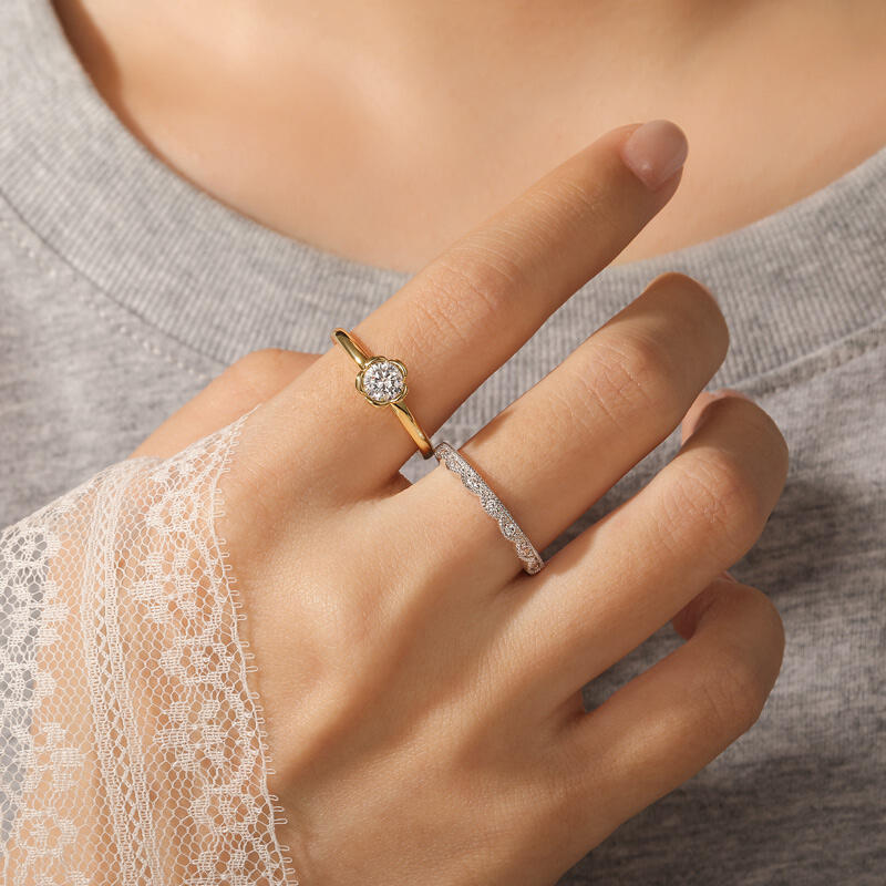 Jeulia Ensemble de Bagues Fleur Dentelle Simple Bicolore