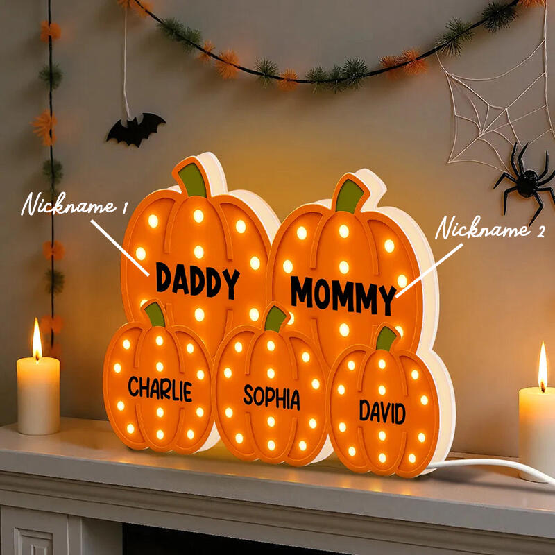 Personalized Name Night Light Pumpkins Pattern Design Creative Gift for Thanksgiving Day
