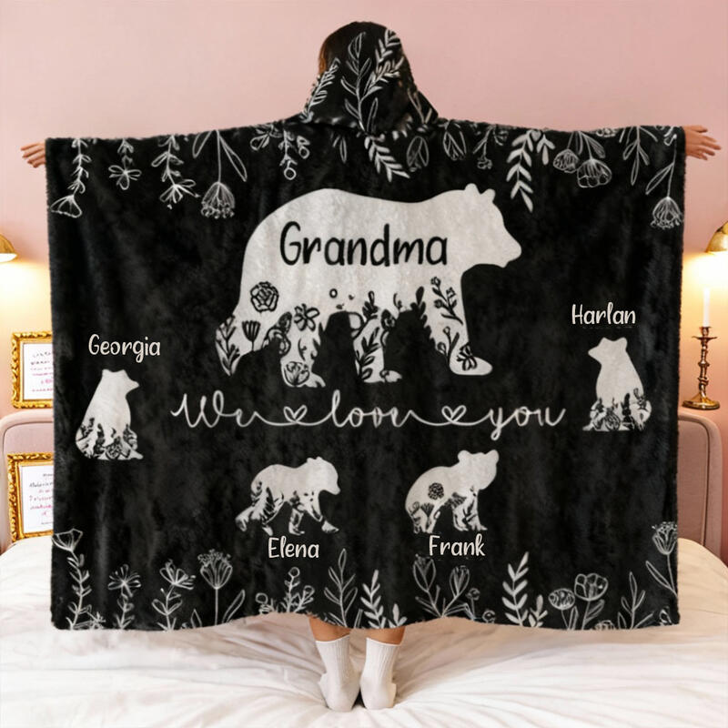 Personalisierte Tragbare Decke Hoodie mit Bärenmuster Bestes Geschenk zum Muttertag