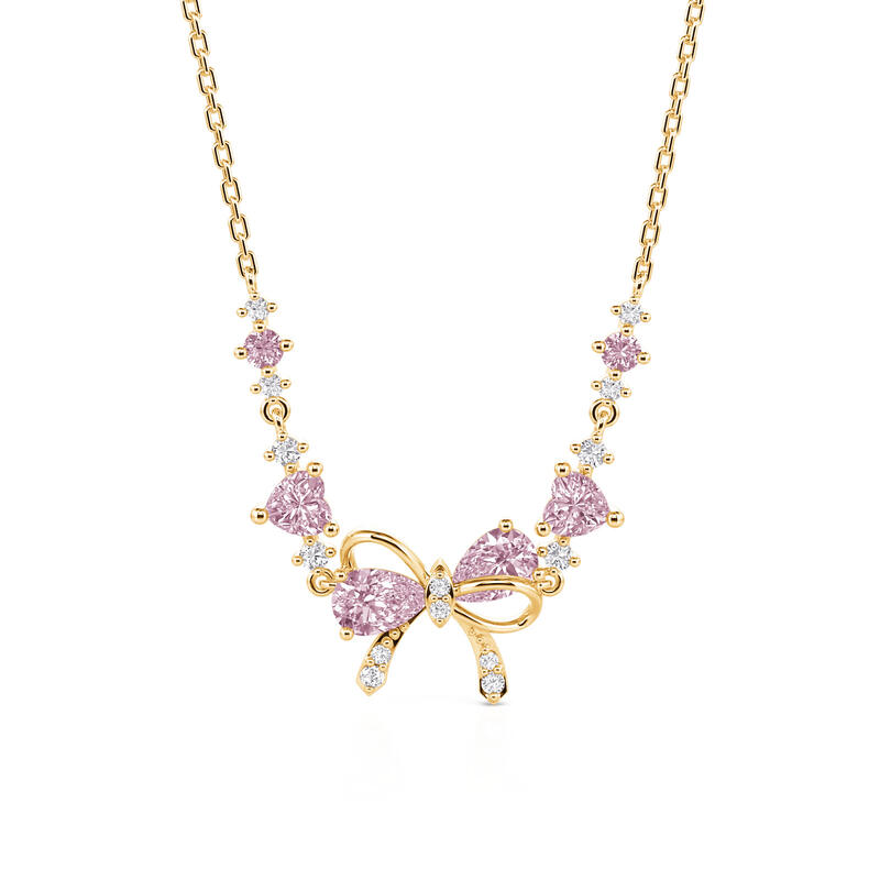 Jeulia Charming Heart Gold Bow Necklace Sterling Silver