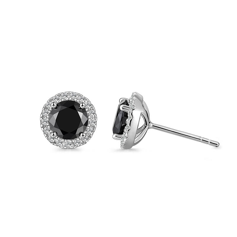 Jeulia Moissanite Simple Round Halo Black Stud Earrings Sterling Silver