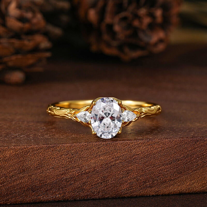 Oval Three Stone Gold Engagement Ring for Women