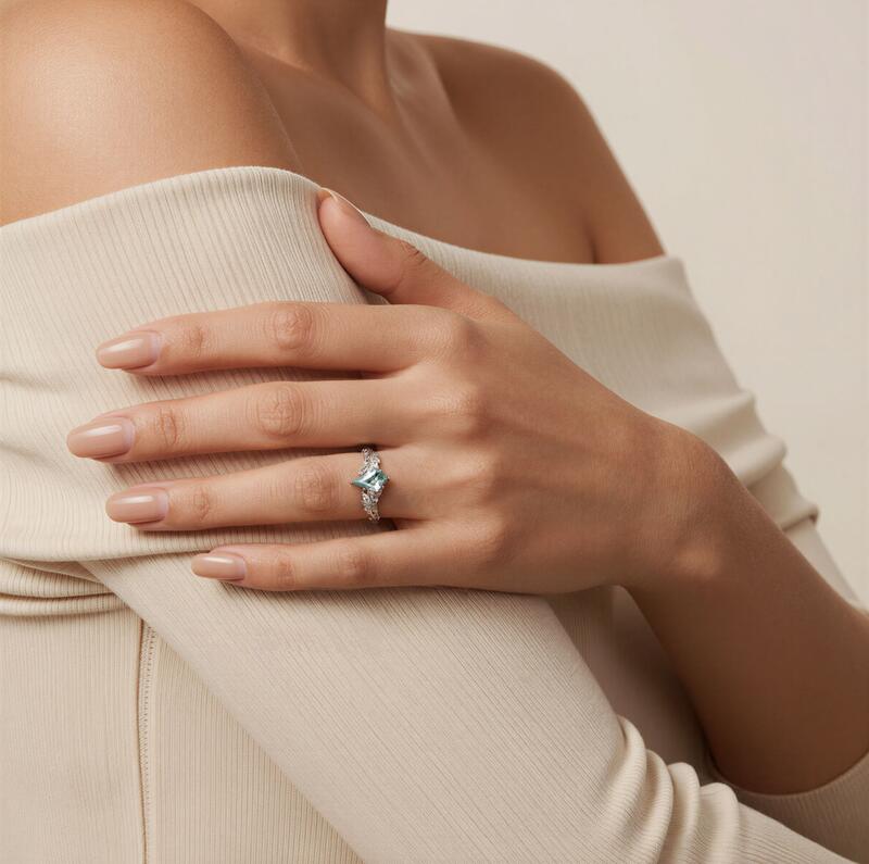 Leaf-Wrapped Kite Cut Moss Agate Engagement Ring