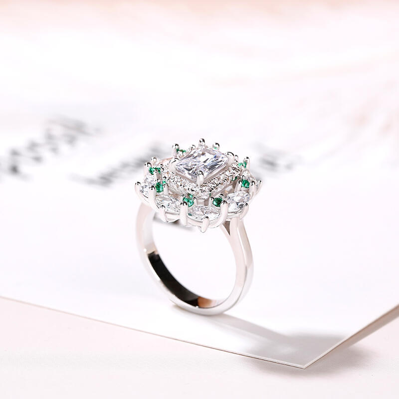 Jeulia Cinderella Halo Radiant Cut Sterling Silver Ring