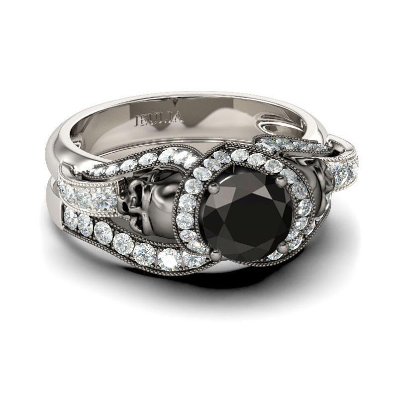 Jeulia Milgrain Round Cut Sterling Silver Skull Ring