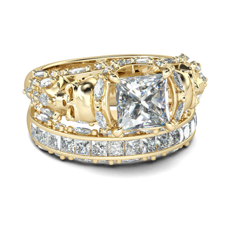 Jeulia Conjunto De Anillos Con Tono Oro De Caravera De Talla Princesa En Plata De Ley