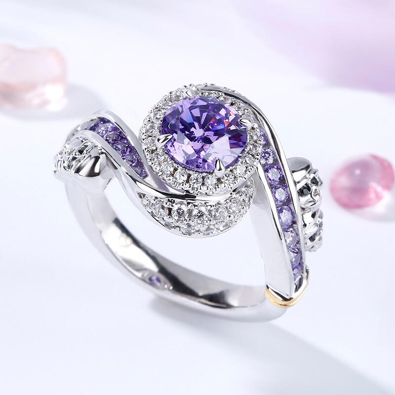 Jeulia スターリングシルバー ヘイロー ドクロ リング