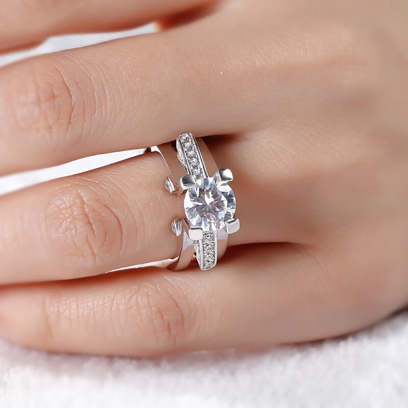 Jeulia Modern Design Round Cut Sterling Silver Ring