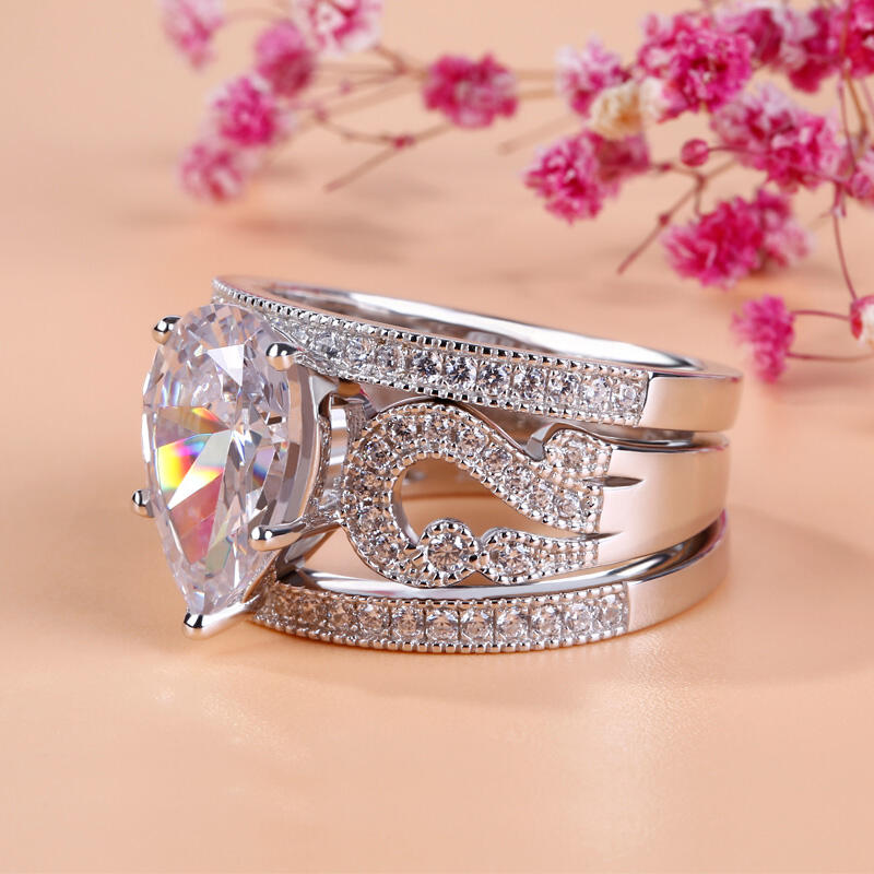 Jeulia 3PC Pear Cut Sterling Silver Ring Set