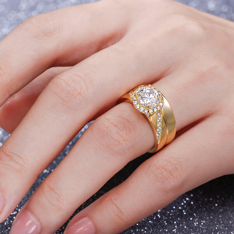 Jeulia Halo Round Cut Sterling Silver Ring Set