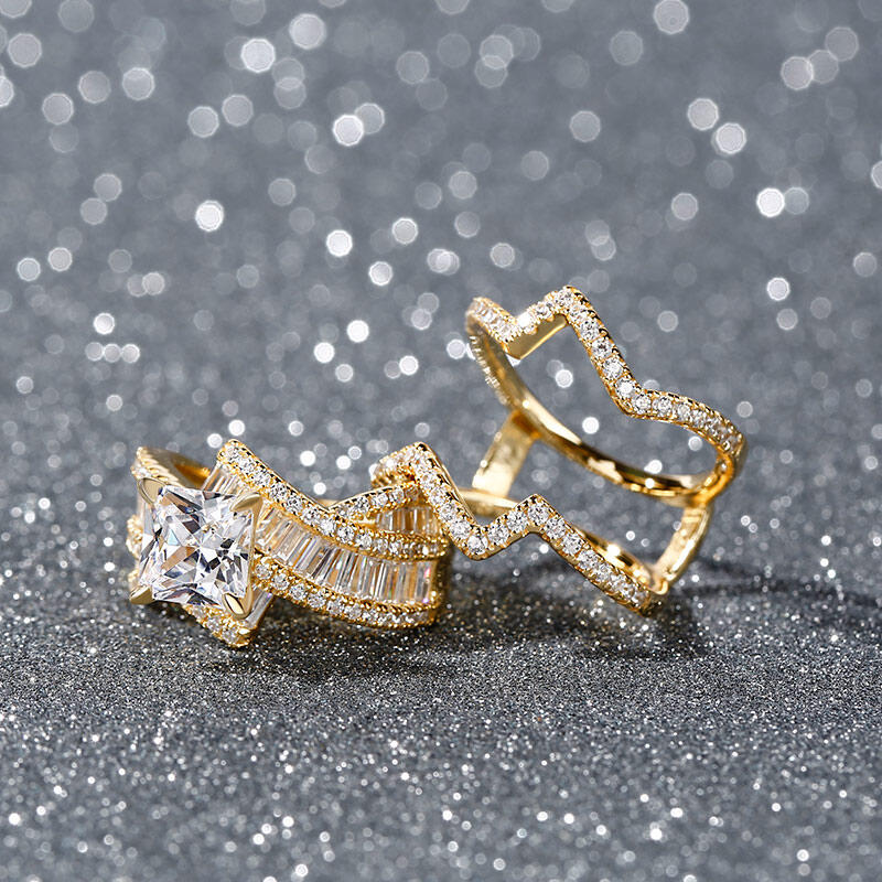 Jeulia Bypass Princess Cut Enhancer Sterling Silver Ring