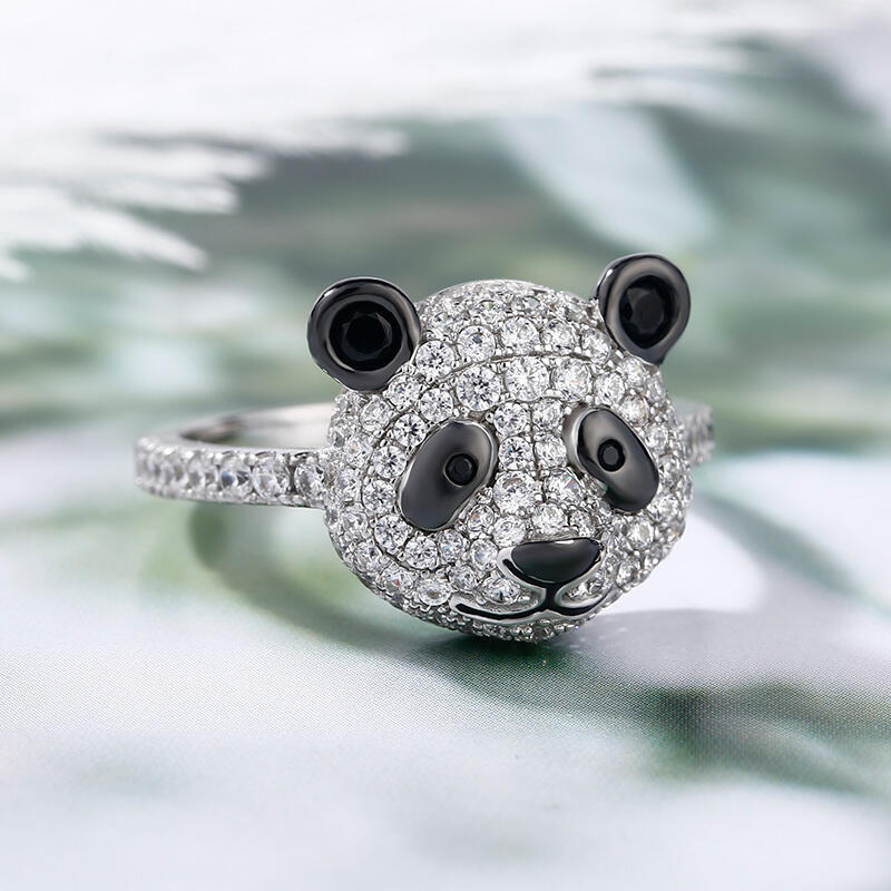 Jeulia "Be Calm and Steady" Cute Panda Sterling Silver Ring