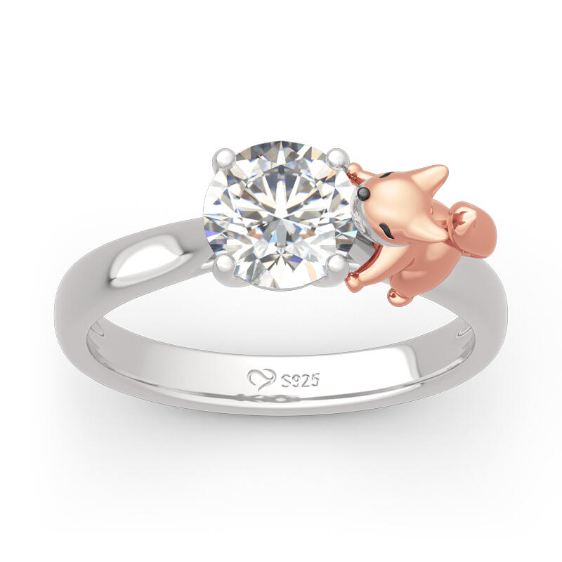 Jeulia Hug Me "Baby Fox" Round Cut Sterling Silver Ring